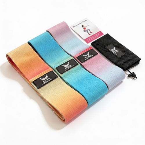 Set of colorful yoga straps with a brand logo on a white background